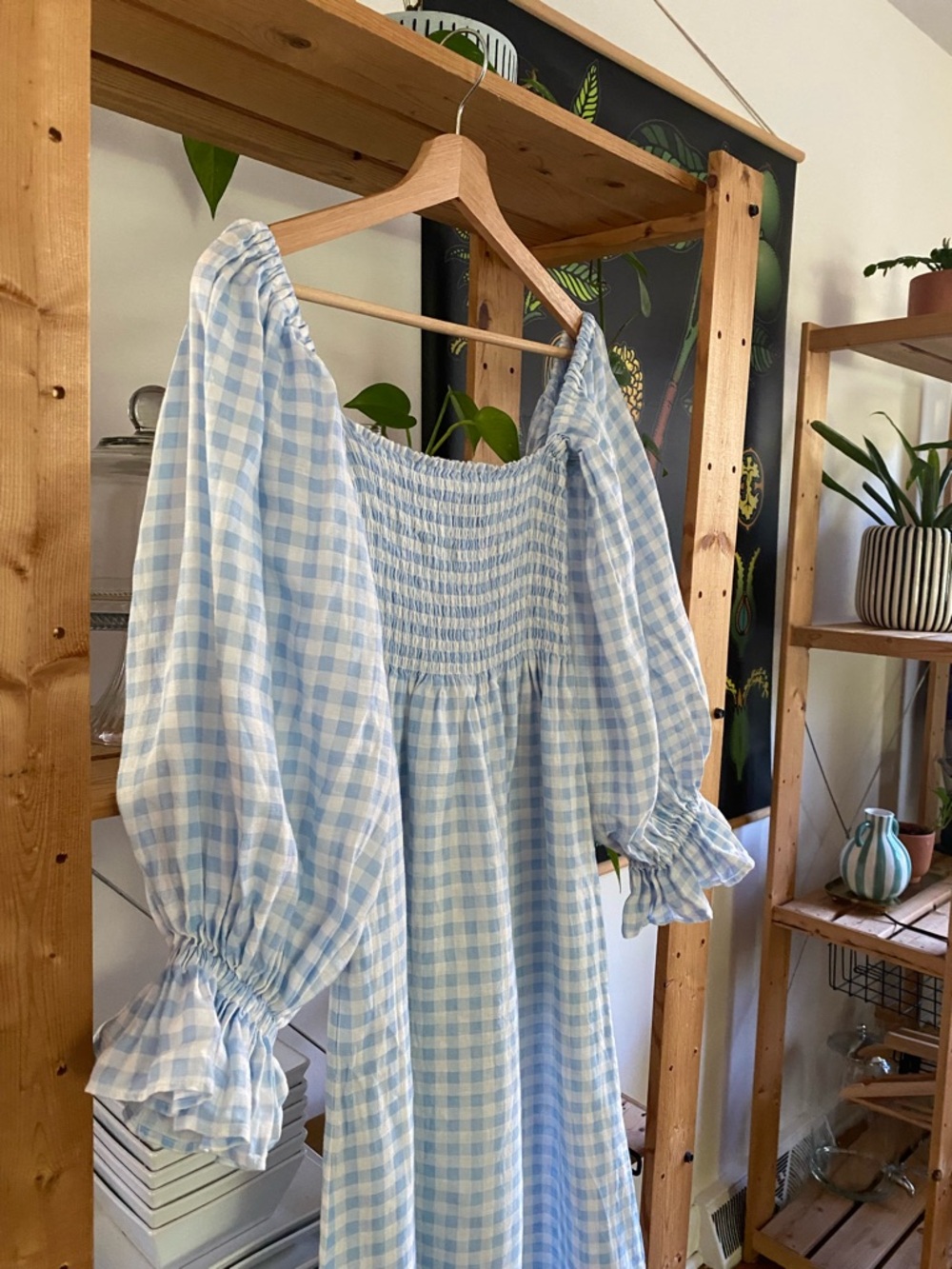 Sleeper Atlanta Linen Midi Dress Blue Gingham Medium - Picture 9 of 15
